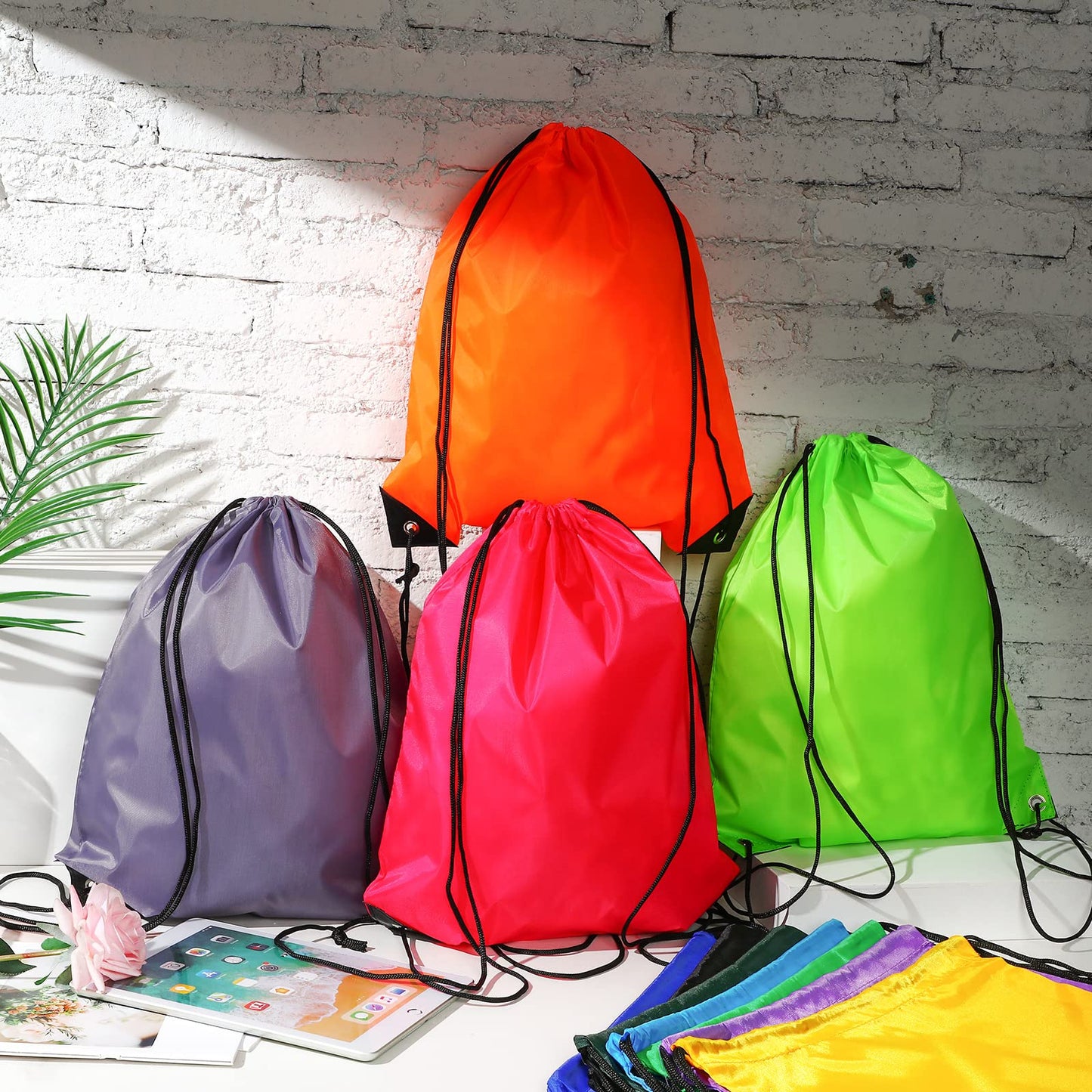 Optima Premium Drawstring Backpack - 100 Pcs, Polyester, 10 Colors
