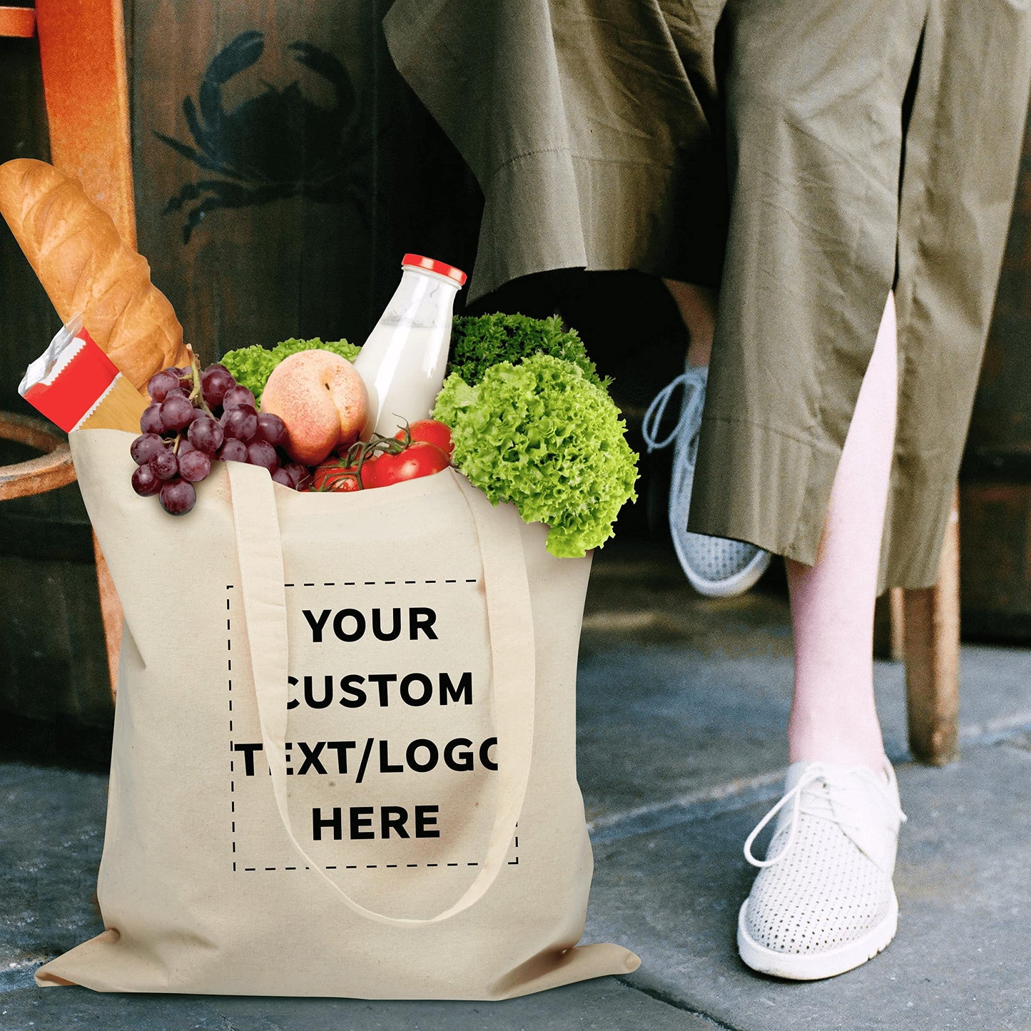 Optima Premium Natural Cotton Tote Bags - Set of 100, Reusable