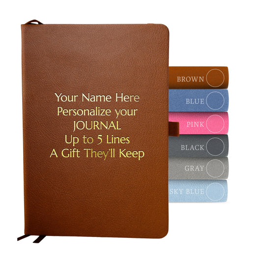 Optima Premium A5 Leather Journal - Custom Name Notebook, 192 Pages