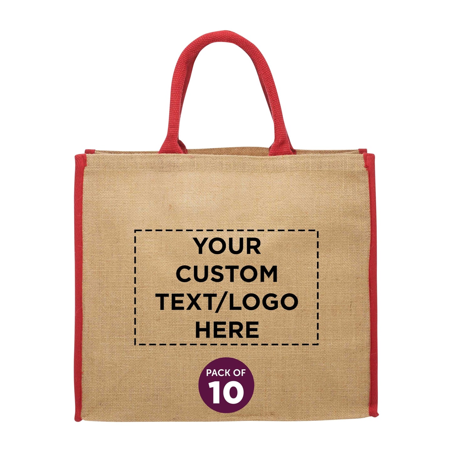 Optima Eco-Friendly Jute Tote Bags - 10 Pack, Customizable