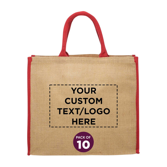 Optima Eco-Friendly Jute Tote Bags - 10 Pack, Customizable