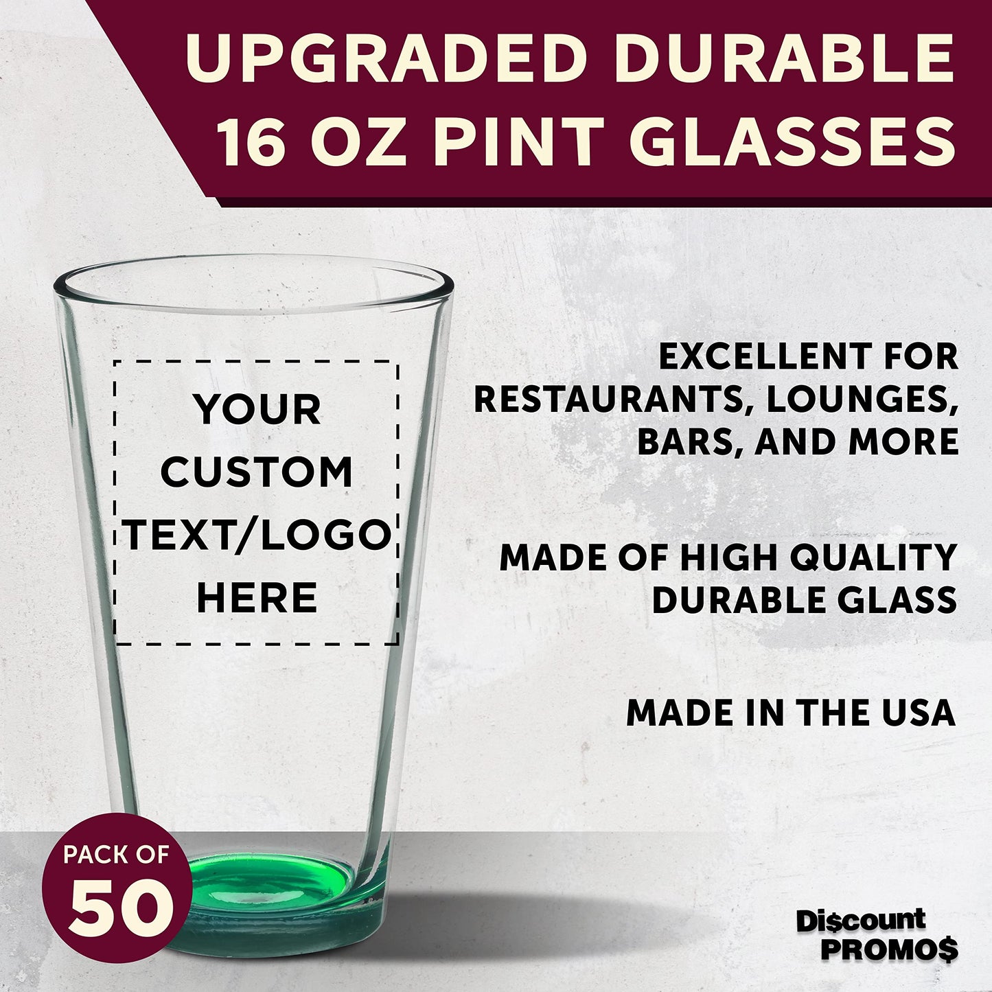 Optima Premium Heavy Duty Beer Pint Glasses - 16 oz, Set of 50