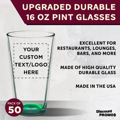 Optima Premium Heavy Duty Beer Pint Glasses - 16 oz, Set of 50
