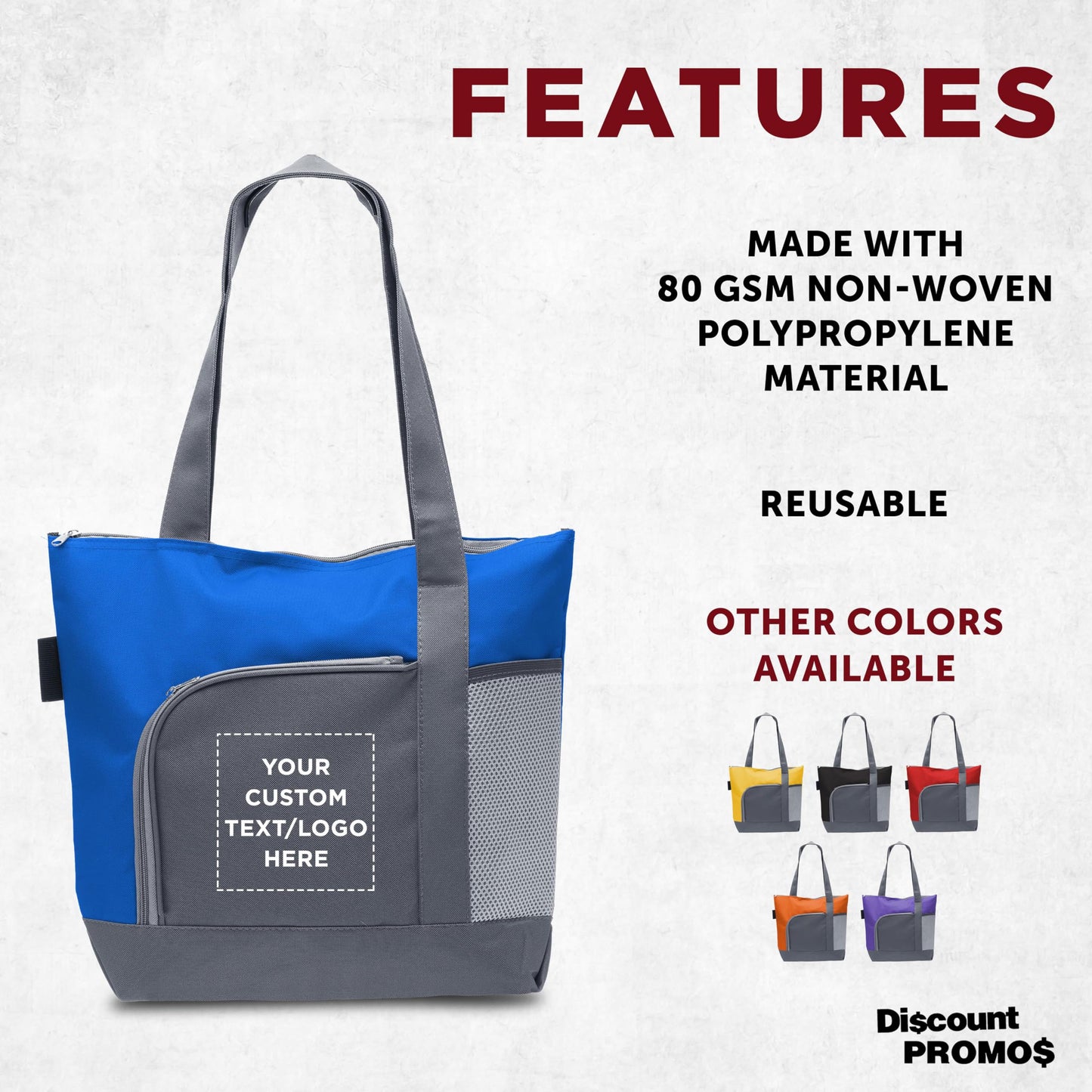 Optima Premium Sport Tote Bag - 24 Pack, Zipper Pocket, Blue