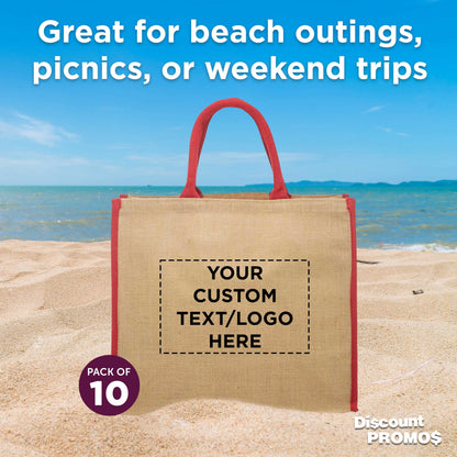 Optima Eco-Friendly Jute Tote Bags - 10 Pack, Customizable