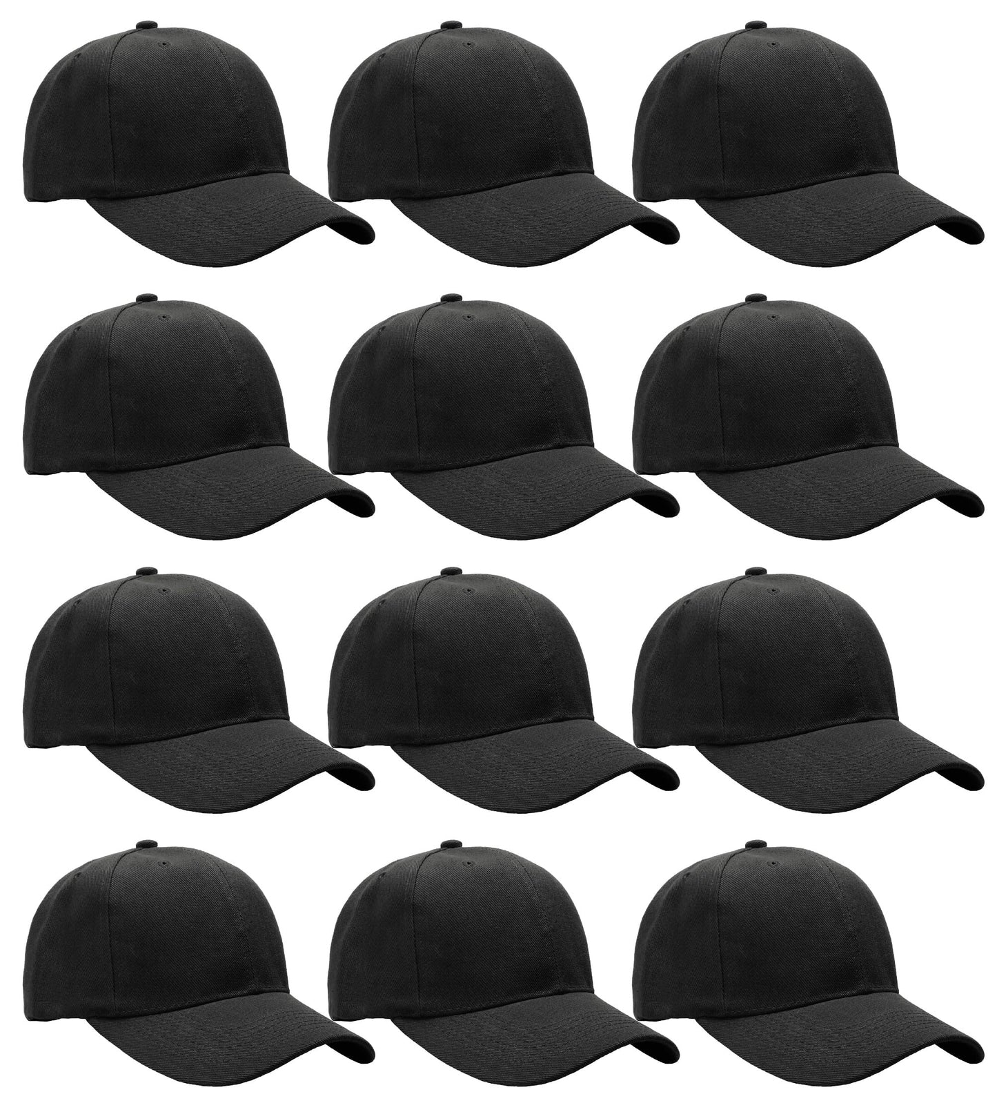 Optima Premium Adjustable Baseball Cap - 12-Pack, Solid Black