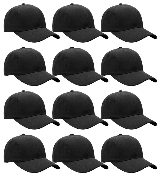 Optima Premium Adjustable Baseball Cap - 12-Pack, Solid Black