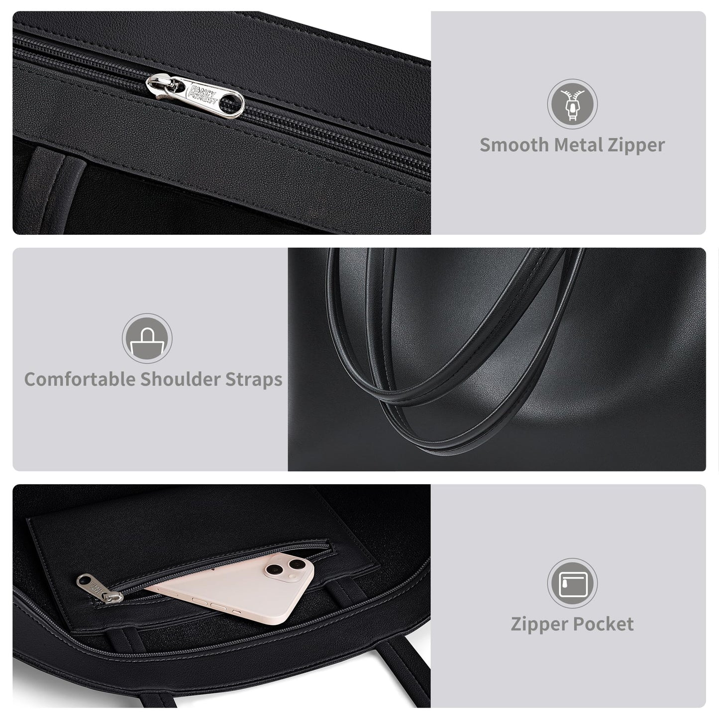 Optima Faux Leather Tote Bag - Stylish Zippered Shoulder Purse