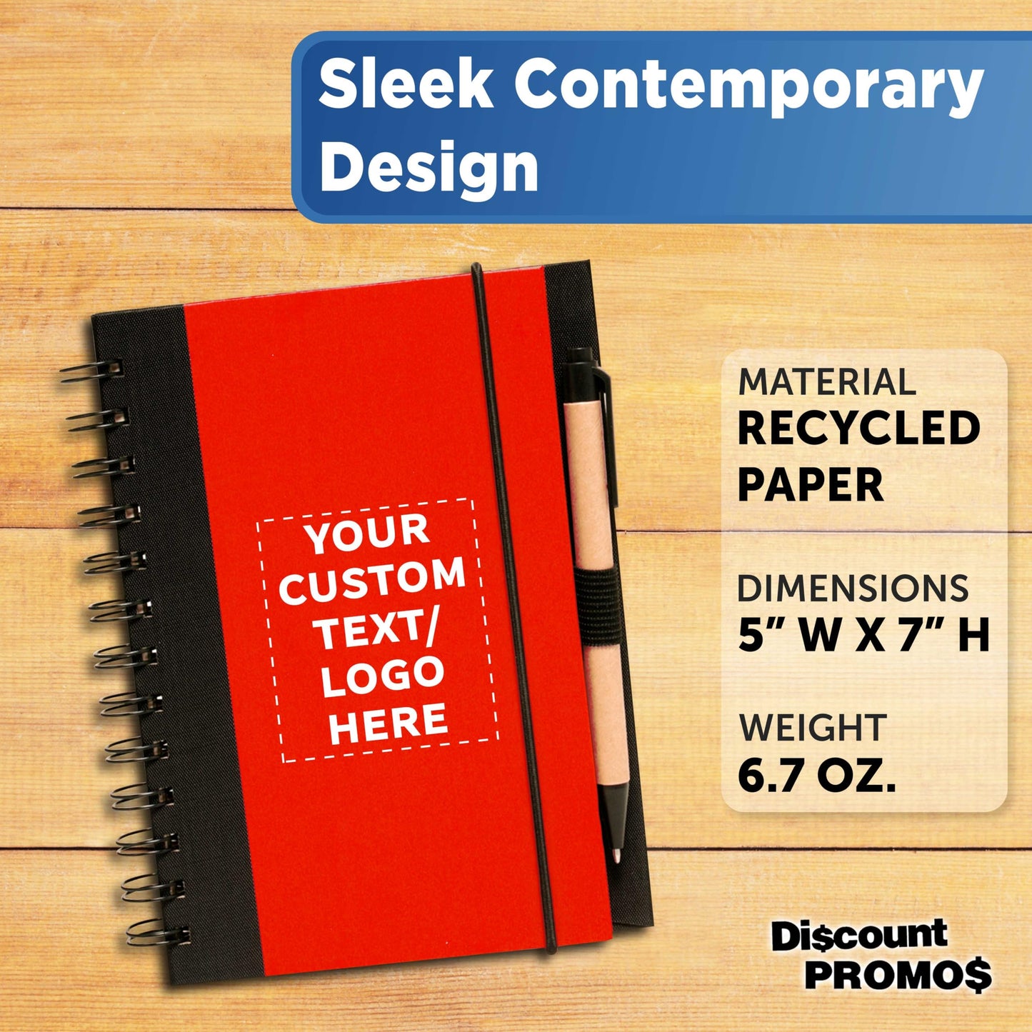 Optima Customizable Eco Block Spiral Notebooks - 100 Pack, Red