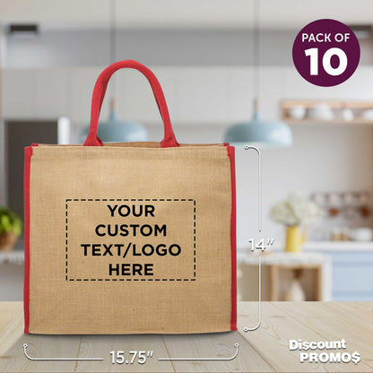 Optima Eco-Friendly Jute Tote Bags - 10 Pack, Customizable