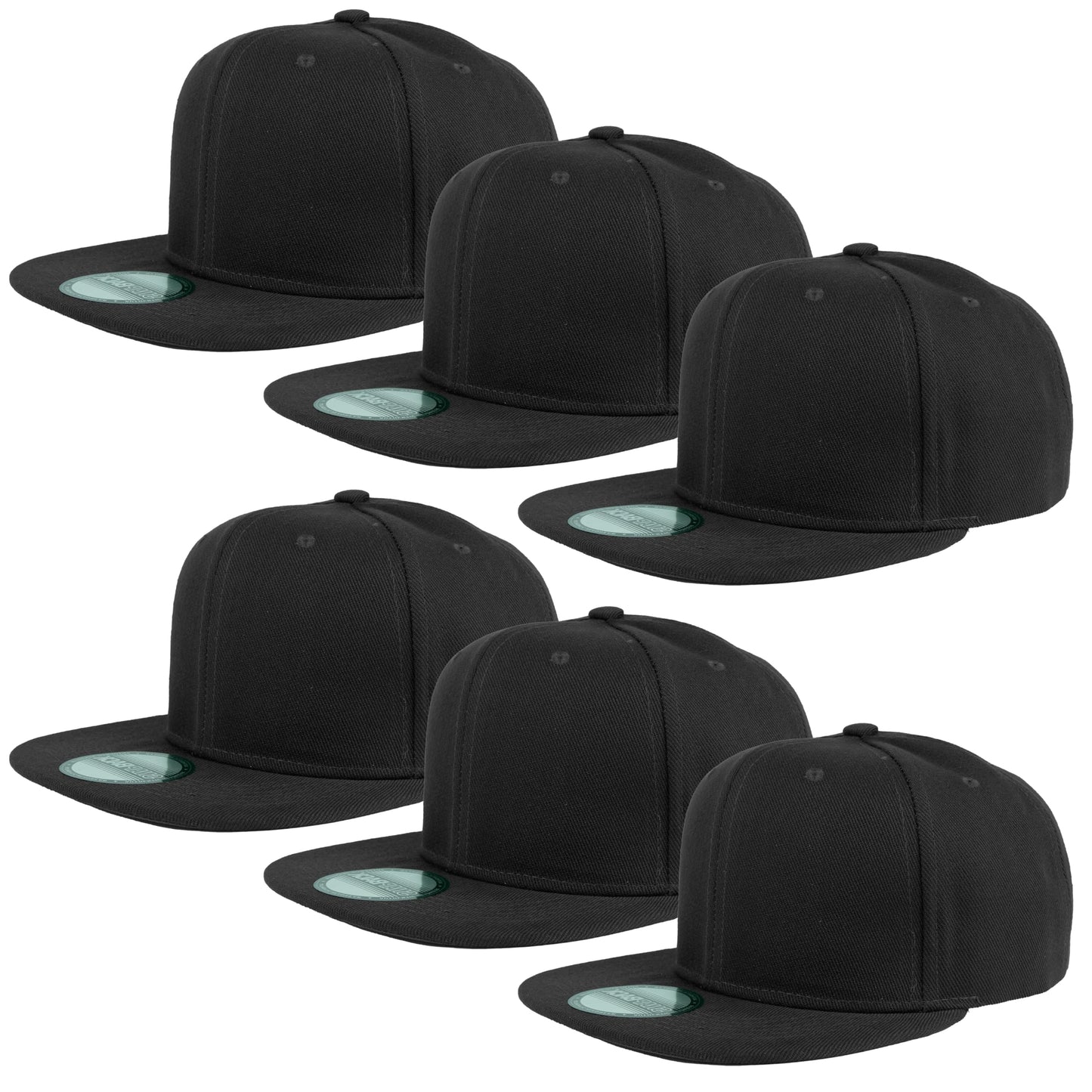 Optima Premium Adjustable Snapback Baseball Caps - 6 Pack, Black