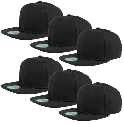 Optima Premium Adjustable Snapback Baseball Caps - 6 Pack, Black