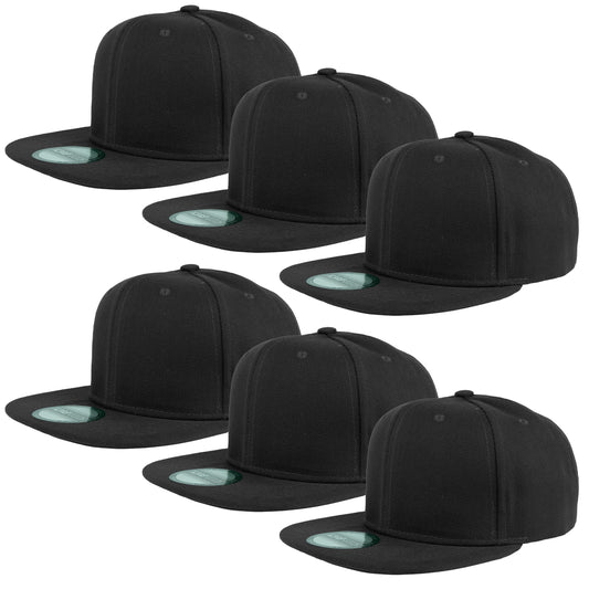 Optima Premium Adjustable Snapback Baseball Caps - 6 Pack, Black