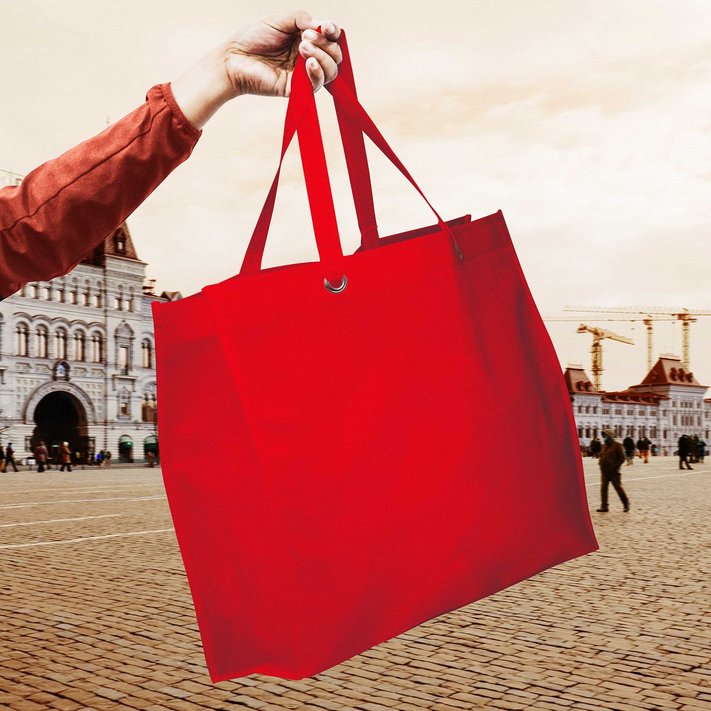 Optima Premium Reusable Canvas Tote Bags - 10 Pack - Red
