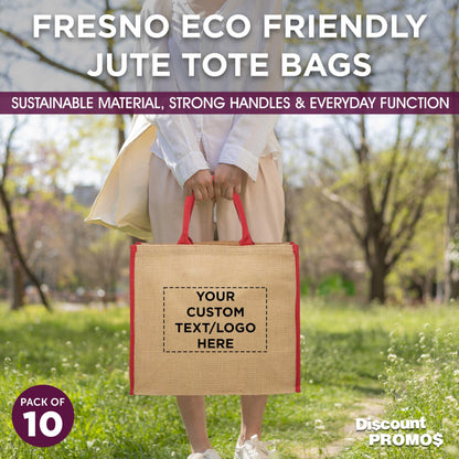 Optima Eco-Friendly Jute Tote Bags - 10 Pack, Customizable