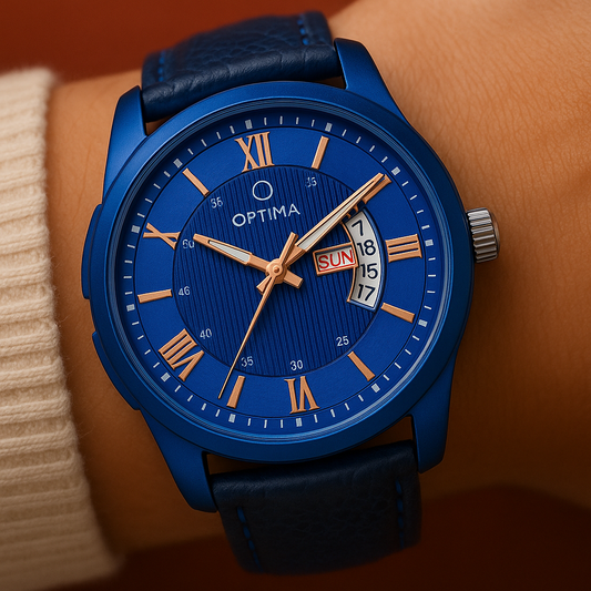 OPTIMA Watch Men's Fashion Water Resistant Sports Slim Analogue Quartz Stainless Steel Leather Watches Mens Bracelet (Blue) optima-bags