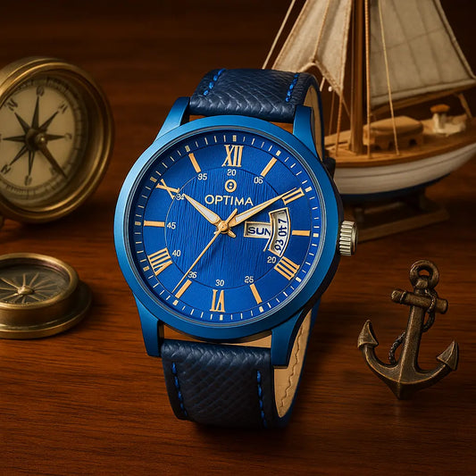 OMD-625 Fashion Analogue Men's Watch(Blue Dial Black Colored Strap)-OMD-625 optima-bags