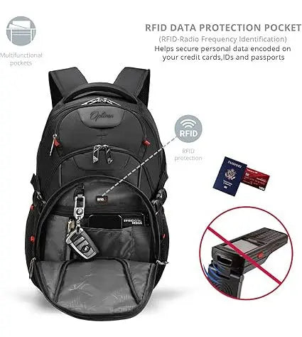 OPTIMA Design Large Business Laptop Backpack with Smart USB Charging Port Travel Backpack Fits 15.6 inches laptops ( Black) Optima Inc