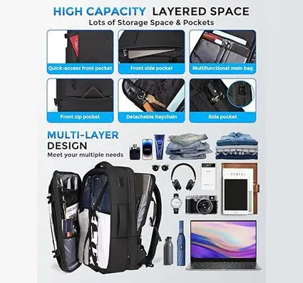 OPTIMA Travel Backpack for Men, Flight Approved Carry On Luggage Backpack with USB Port, Water Resistant Expandable Computer Daypack, 17.3 Inch Black Business Laptop Backpack for College/Work Optima Inc