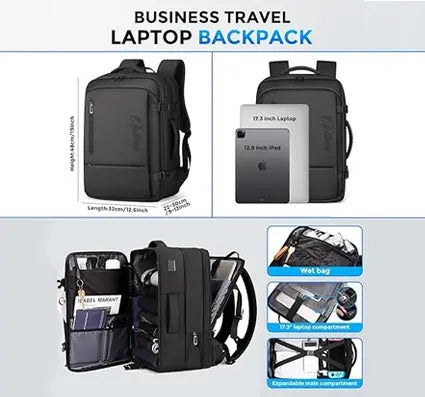 OPTIMA Travel Backpack for Men, Flight Approved Carry On Luggage Backpack with USB Port, Water Resistant Expandable Computer Daypack, 17.3 Inch Black Business Laptop Backpack for College/Work Optima Inc