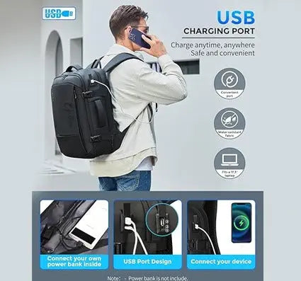 OPTIMA Travel Backpack for Men, Flight Approved Carry On Luggage Backpack with USB Port, Water Resistant Expandable Computer Daypack, 17.3 Inch Black Business Laptop Backpack for College/Work Optima Inc