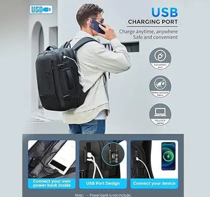 OPTIMA Travel Backpack for Men, Flight Approved Carry On Luggage Backpack with USB Port, Water Resistant Expandable Computer Daypack, 17.3 Inch Black Business Laptop Backpack for College/Work Optima Inc