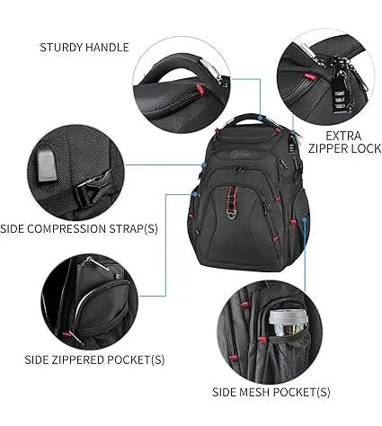 OPTIMA Travel Laptop Backpack 17.3 Inch XL Computer Backpack with Hard Shell Saferoom RFID Pockets Water-Repellent Business College Daypack Stylish Bag for Men/Women-Black Optima Inc