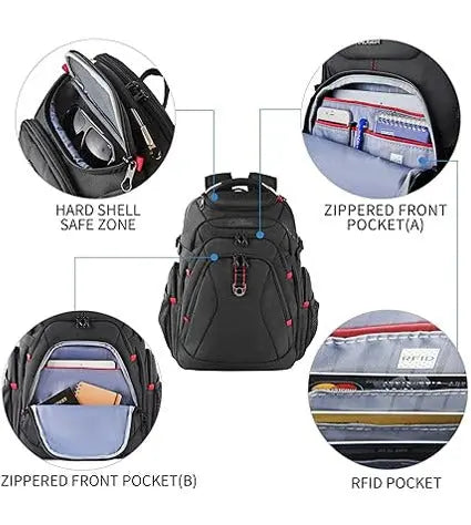 OPTIMA Travel Laptop Backpack 17.3 Inch XL Computer Backpack with Hard Shell Saferoom RFID Pockets Water-Repellent Business College Daypack Stylish Bag for Men/Women-Black Optima Inc