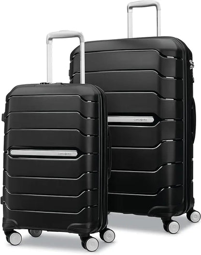 OPTIMA Zenith Hardside Luggage with Spinners, 2PC SET (Carry-on/Medium) (Black) Optima