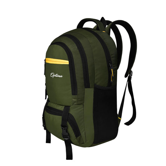 Optima Casual Backpack 28L, 2 Main Compartments, Bottle Pocket, Front Pocket, Padded Shoulder Strap-Green Optima