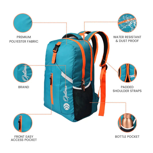 Optima Casual Backpack 28L, 2 Main Compartments, Bottle Pocket, Front Pocket, Padded Shoulder Strap(Orange) Optima