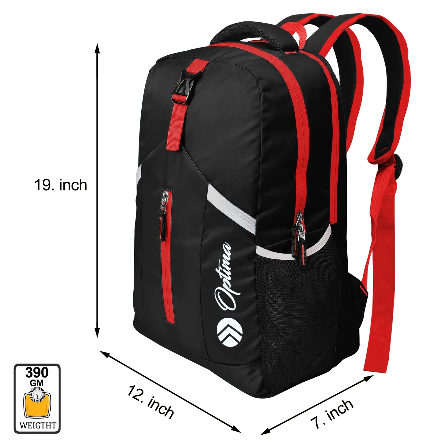 Optima Casual Backpack 28L, 2 Main Compartments, Bottle Pocket, Front Pocket, Padded Shoulder Strap(Red) Optima