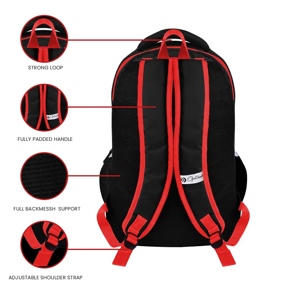 Optima Casual Backpack 28L, 2 Main Compartments, Bottle Pocket, Front Pocket, Padded Shoulder Strap(Red) Optima