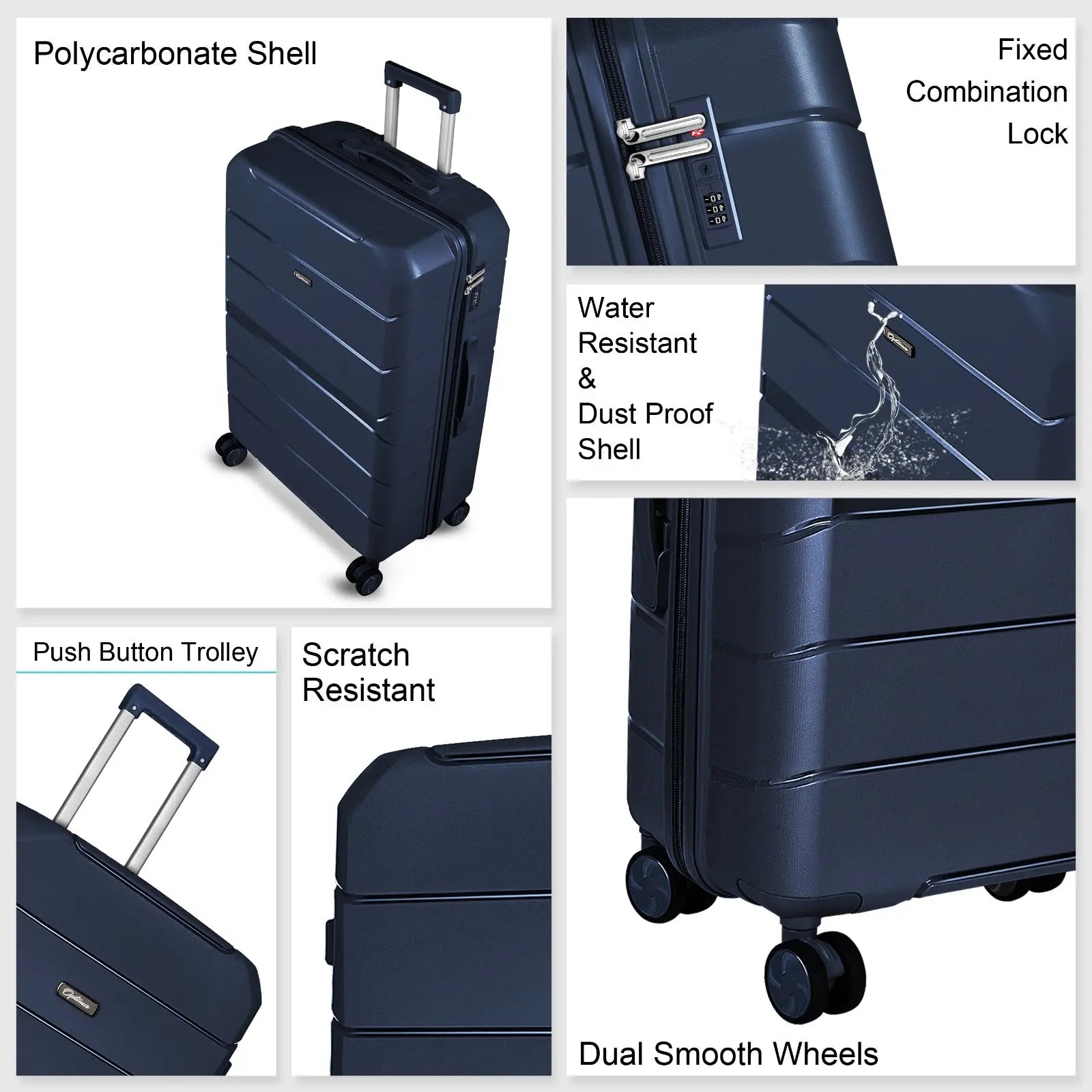 Optima Check-in Polypropylene Hardsided 8 Wheels Luggage Speed_ Wheel Trolley TSA Lock- 20 inch BLUE Optima