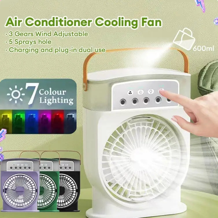 Portable USB Air Conditioner Cooling Fan With 5 Sprays 7 Color Light 600ML Water Tank Spray Mist Air Cooler Humidifiers optima-bags