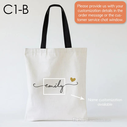 Custom Tote Bag With Name And Heart Personalized Canvas Shopping Bag Eco-Friendly Gift For Bridesmaid Wedding And Birthday