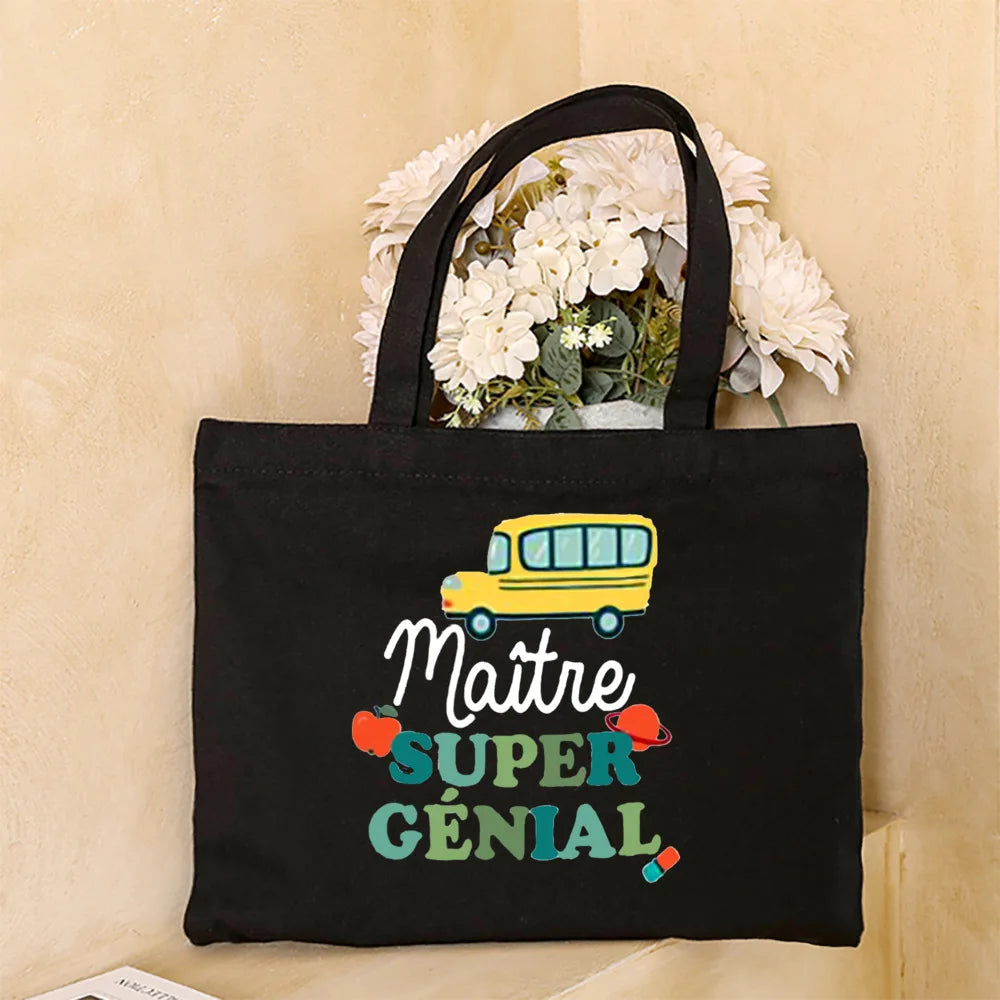 Super Atsem Maitresse Printed Tote Bag Teacher Life Shopping Bags Travel Handbags Teacher's Day Graduate Thanks Gift for Teacher