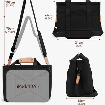 Women’s Canvas Tote Bag with Multiple Pockets, Large Capacity Shoulder Messenger Bag, Stylish, Durable & Versatile for Daily