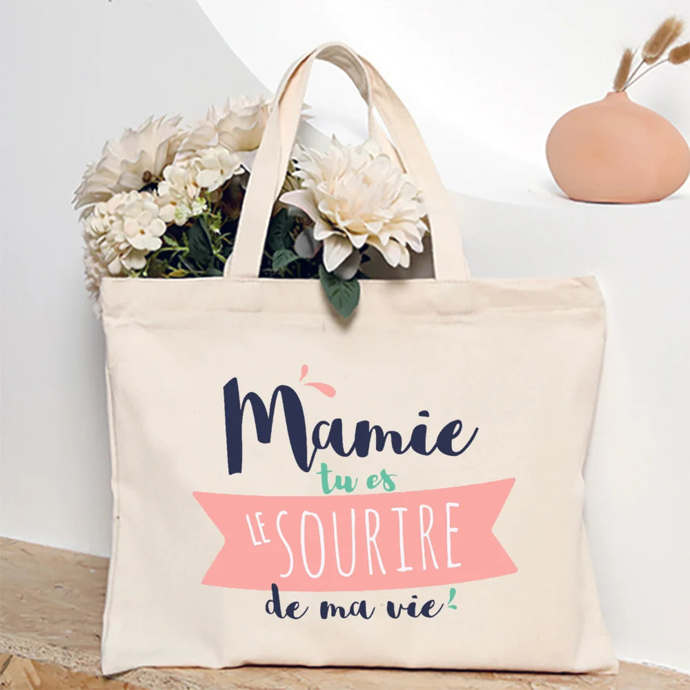 Thank You Grandma for All These Magical Moments Printed Women Tote Bag Canvas Shopping Bags Female Shoulder Bag Gift for Mamie
