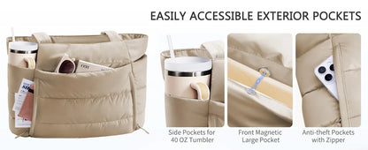 Trendy Quilted Tote Bag for Women Multi Compartment Zip Top Handbag Urban Stylish Daily Use Short Trip bags for women