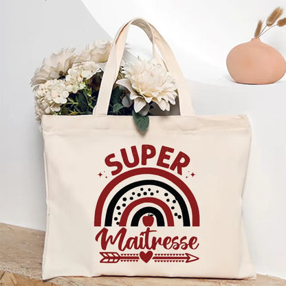 Super Atsem Maitresse Printed Tote Bag Teacher Life Shopping Bags Travel Handbags Teacher's Day Graduate Thanks Gift for Teacher