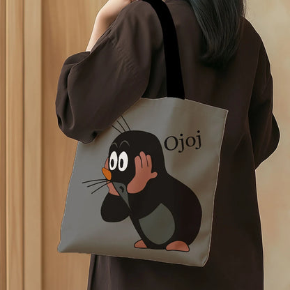 1 Pcs Cute Mole Cartoon Tote Bag - Reusable Large Capacity Shopping Bag for Daily Use, Grocery, Travel & Work (Gray)