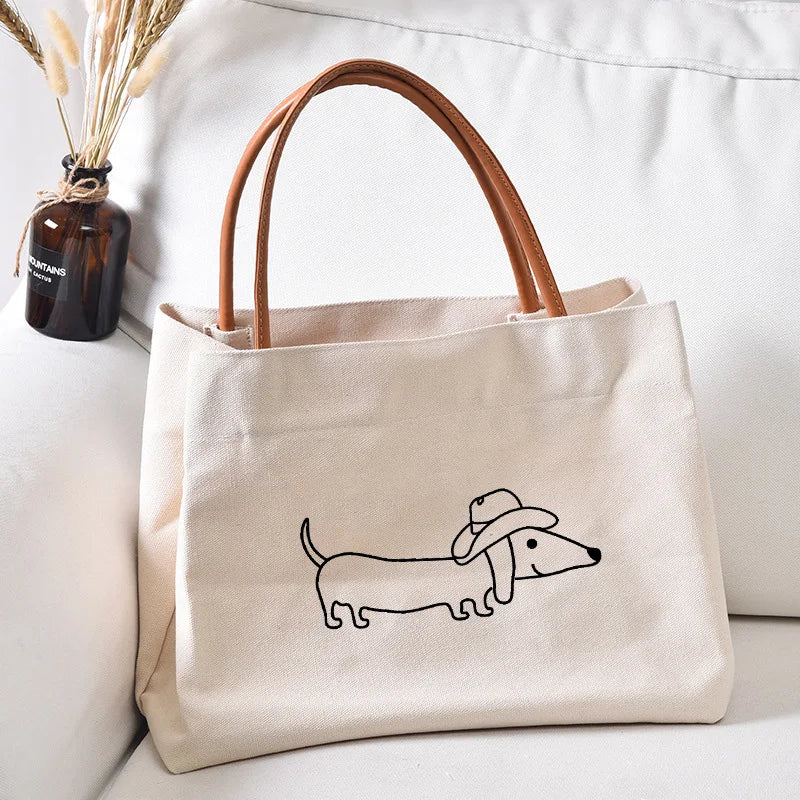 Dachshund Dog Dachshund Dog Printed Women Canvas Tote Bag Gift for Dog Lovers Work Bag Lady Fashion Beach Bag Shopping Bag