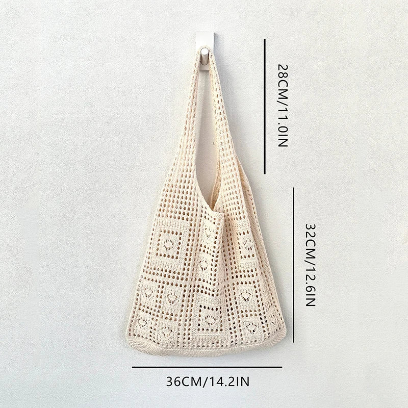 Simple Crochet Tote Bags Fashion Hollow Knitted Women's Bags Casual Female Shoulder Bags Ladies Shopping Top-Handle