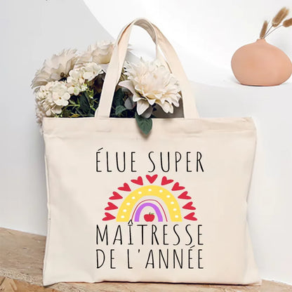 Super Atsem Maitresse Printed Tote Bag Teacher Life Shopping Bags Travel Handbags Teacher's Day Graduate Thanks Gift for Teacher