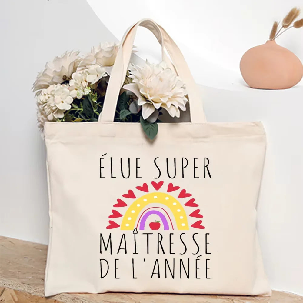 Super Atsem Maitresse Printed Tote Bag Teacher Life Shopping Bags Travel Handbags Teacher's Day Graduate Thanks Gift for Teacher