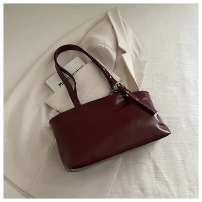 Solid-color Versatile Tote Bag for Women High-quality Suede Buckle-designed Bucket Commuter Bag