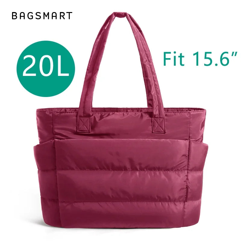 BAGSMART Lightweight Puffy Quilted Tote Bag Quilted Women's Shoulder Bag Handbag Travel Work Gym Tote Bag with Compartments