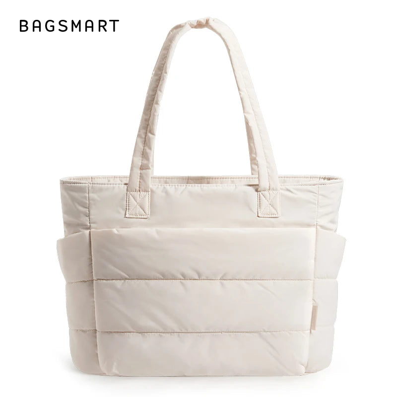 BAGSMART Lightweight Puffy Quilted Tote Bag Quilted Women's Shoulder Bag Handbag Travel Work Gym Tote Bag with Compartments