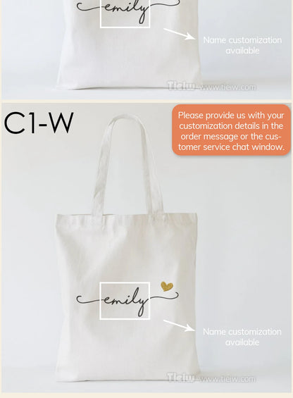 Custom Tote Bag With Name And Heart Personalized Canvas Shopping Bag Eco-Friendly Gift For Bridesmaid Wedding And Birthday
